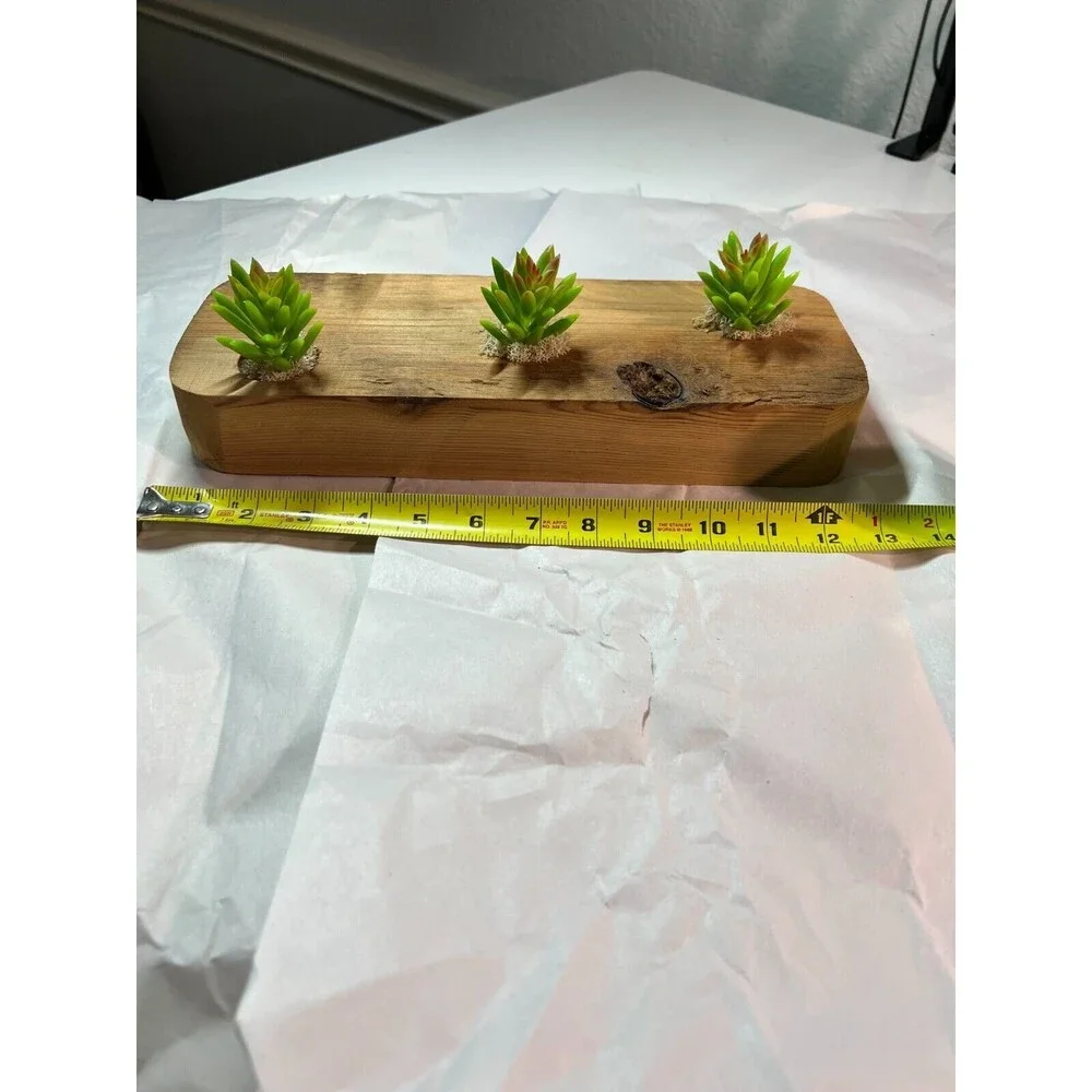 Handemade wood piece with faux succulents